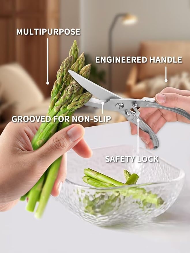 Enhanced Heavy-Duty Stainless Steel Kitchen Shears - Versatile & Ultra-Sharp Poultry Shears for Meat,Fish and Vegetables,Featuring Anti-Slip Handles and Safety Lock,Dishwasher Safe