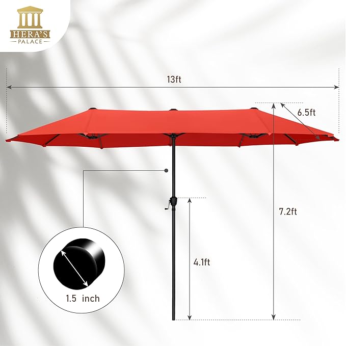 HERA'S PALACE 13 ft Rectangle Patio Umbrellas, Large Outdoor Umbrella with Crank, Powerful UV Protective, Table Umbrella Outdoor Patio for Backyard, Pool, Garden, Deck
