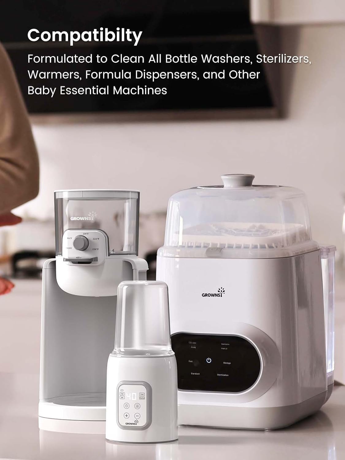 GROWNSY Descaling Tablets Descaler, 24 Descaling Tablets Compatible with Momcozy, Baby Brezza Bottle Washer, Effective for Bottle Washer, Warmer, Sterilizer, Formula Maker