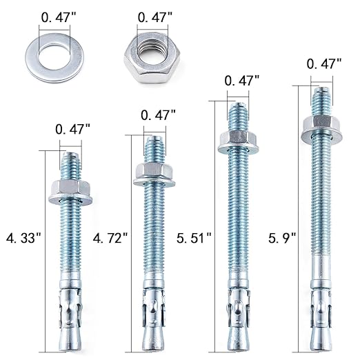 20 Pcs M12 4 Sizes Wedge Anchors - Concrete Anchors for Cement, Concrete & Steel - Base Plate & Wedge Anchor Bolts with Screws Kit (20, M12 Wedge Anchors Set)