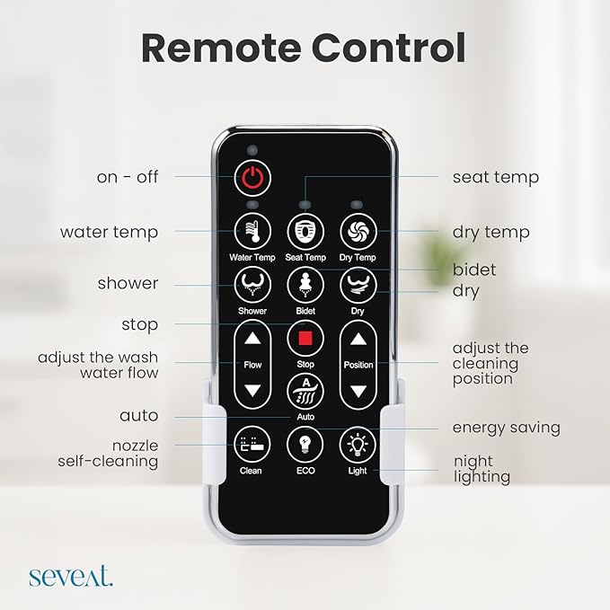 Electric Heated Bidet Toilet Seat for Comfort & Hygiene with Instant Warm Water & Dryer, Wireless Remote, Front & Rear Feminine Wash, Self-Cleaning Nozzle, Soft-Close Lid (Elongated)