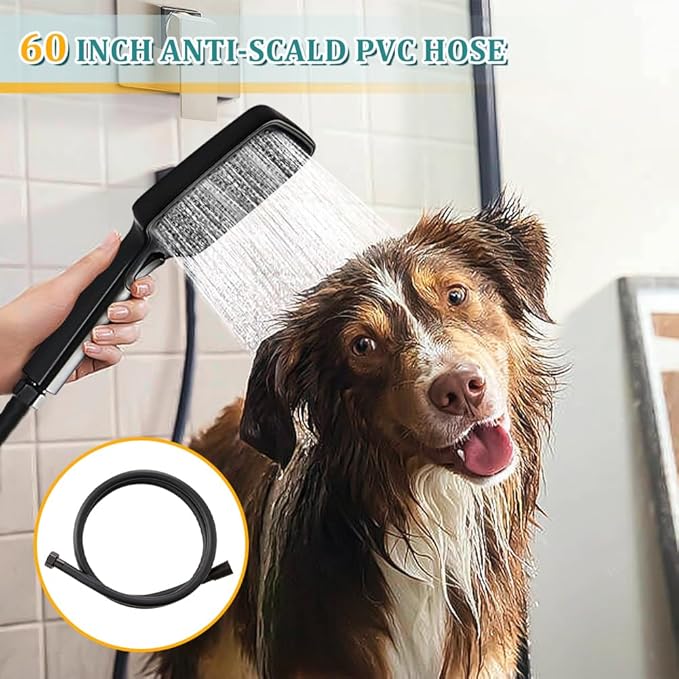 1Pc 304 Stainless Steel Shower Faucet Set, Rain Shower Head with Handheld Spray, Square Shower Head with 3 Setting Handheld Combo and Brass Valve Kit (Matte Black, 12 Inch Rain Shower Head)