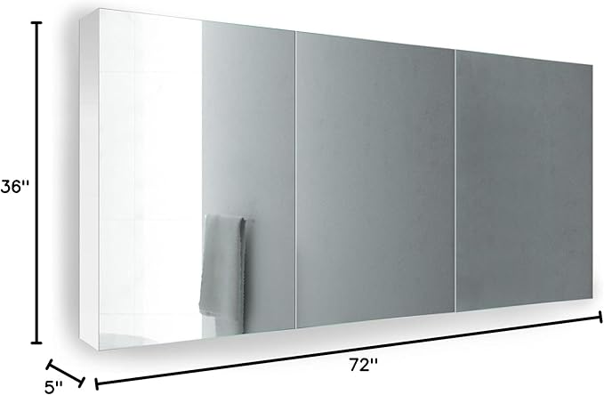 Krugg Medicine Cabinet | Recess or Surface Mount | Blum Hinge 170 Degree Soft Close| (72"x36")