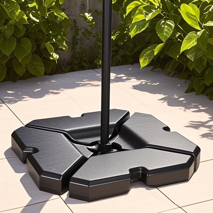 FRUITEAM 4-Piece Heavy-Duty Cantilever Umbrella Base Stand, 204lb Capacity, Triangle Patio Umbrella Base Filled with Water/Sand for Garden, Outdoor & Poolside