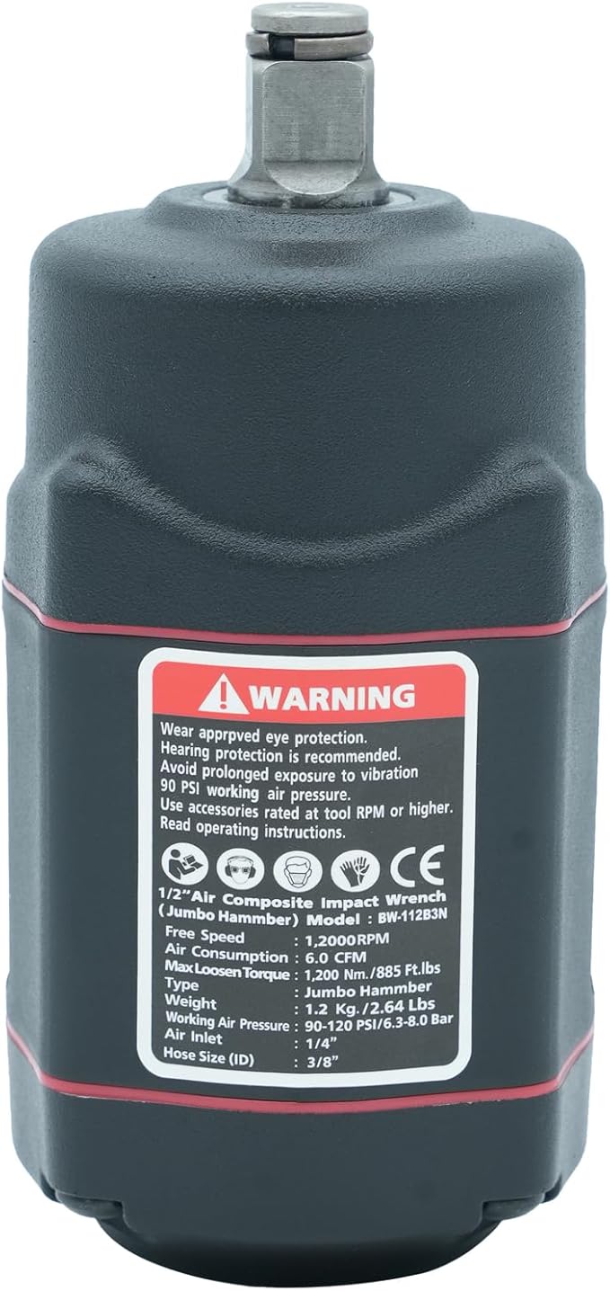 BESWELL-885 Ft.lbs Max Loosen Torque 1/2" Stubby Size Jumbo Hammer Air Impact Wrench-BW-112B3N