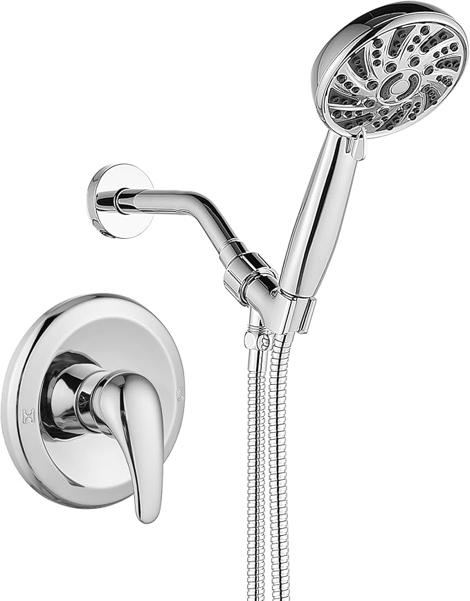 gotonovo Single-Handle Shower Faucet Set Shower Kit with Valve Shower Head and Handle Set Shower Trim Kit with 6 Modes ABS Handheld Shower Fixtures Shower Valve and Trim Kit Polished Chrome
