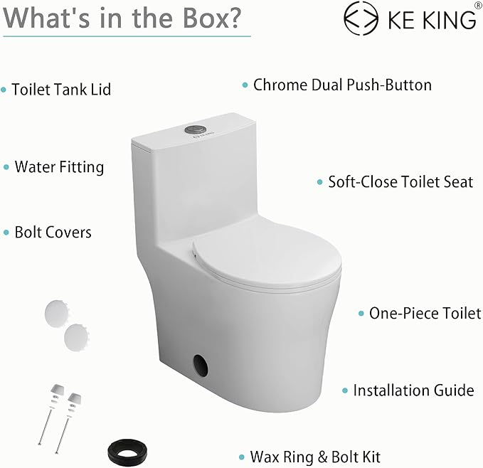 24'' Depth Compact One Piece Toilet, Quiet Dual & Powerful Flush Small Toilet for Small Bathroom, Space Saving Toilet with Soft Close Seat, 12'' Rough-in