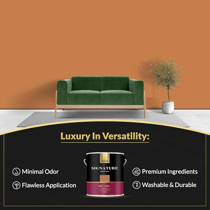 EVOLVE Signature Paint & Primer: Luxury Paint & Primer for Indoor & Outdoor Surfaces, Minimal Odor, Eggshell Sheen (Luxury Tan, 1 Gallon)
