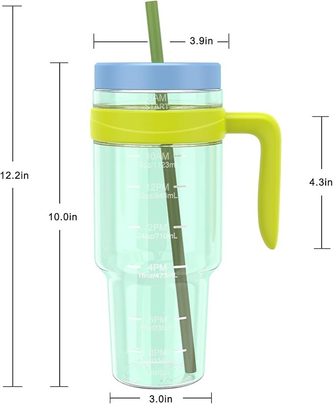 Tronco 50 oz Tritan Plastic Tumbler with Lid and Straw, BPA-Free Reusable Clear Water Bottle with Time Marker, 100% Leak Proof & Wide Mouth for Iced Coffee, Juice, Bubble Tea, Smoothies