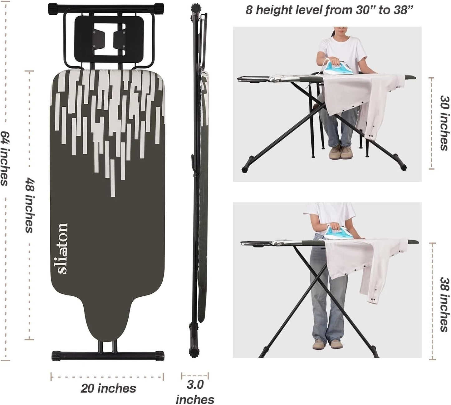 Extra Large Ironing Board with Large Hang Rail and Iron Rest in 63" L x 20" W (with Iron Rest)
