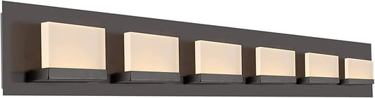 Kira Home Everett 48" Modern 6-Light 60W Integrated LED (360W eq.) Bathroom/Vanity Light, Rectangular Acrylic Lenses, Energy Efficient, Eco-Friendly, 3000k Warm White Light, Oil Rubbed Bronze Finish