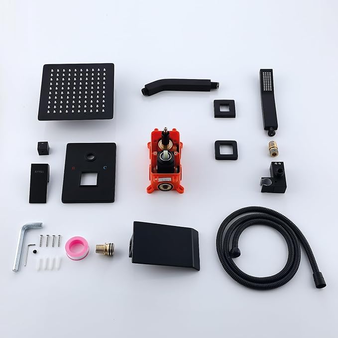 JOYWELL Bathtub Shower System Matte Black with 8 Inch Shower Head and Handheld Shower Tub Faucet Combo