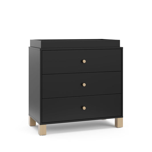 Storkcraft California 3-Drawer Chest with Removable Changing Topper (Black with Driftwood) ??GREENGUARD Gold Certified, Interlocking Drawer System, Pre-Installed Tracks, Easy Assembly