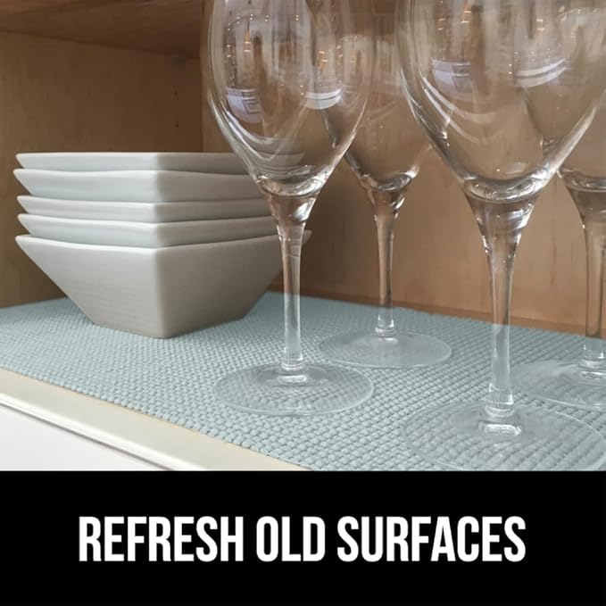 Gorilla Grip powerGRIP Drawer Shelf and Cabinet Liner, Thick Strong Hold, Non-Adhesive Liners Protect Kitchen Cabinets and Cupboard, Bathroom Drawers, Easy Install, Breathable Mat, 12" x30', Spa Blue