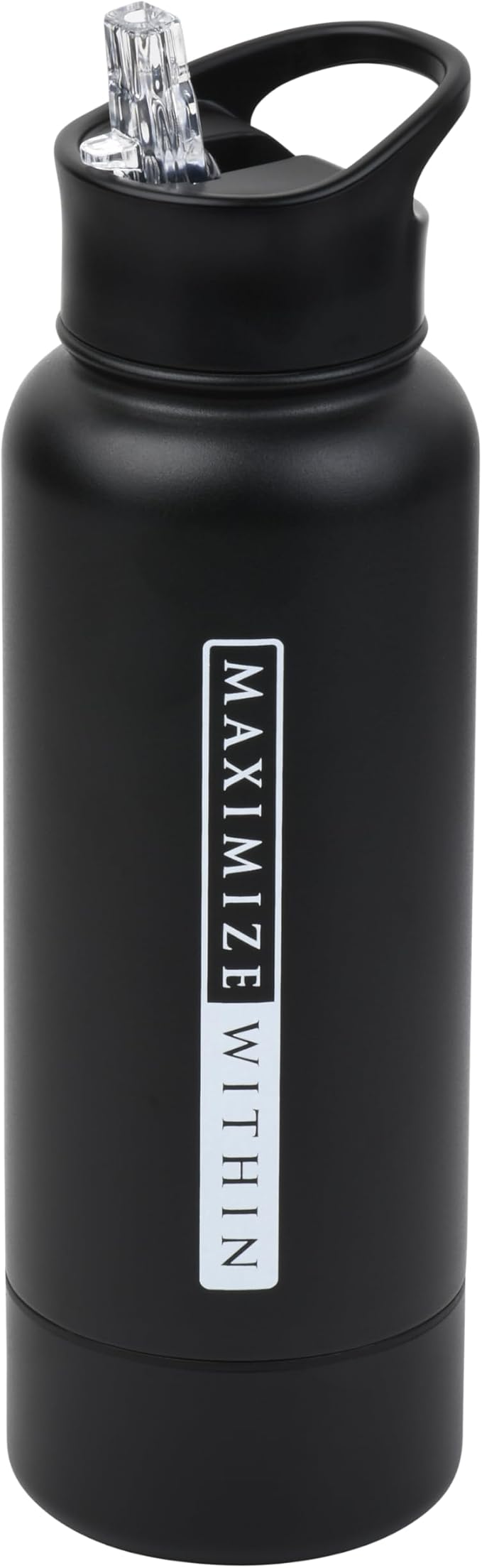 Double Wall Stainless Steel Water bottle with Dual lids (Straw & Spout) Hidden Compartment, Vacuum Insulated, Reusable. Black. 32 oz