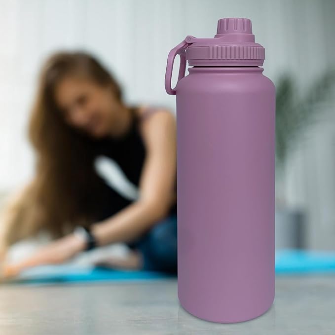 40oz Insulated Water Bottle ，Stainless Steel Sports Water Cup Flask with 2 Lids, Wide Mouth Travel Thermal Mug,Outdoor Sports Bottle（Jelly Purple）