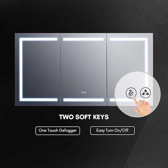 Blossom 60-Inch LED Lighted Mirror Medicine Cabinet | Recessed or Surface Mount Bathroom Cabinet | One Touch Built-in Defogger | Dimmer | Makeup Mirror | 3 Adjustable Glass Shelves