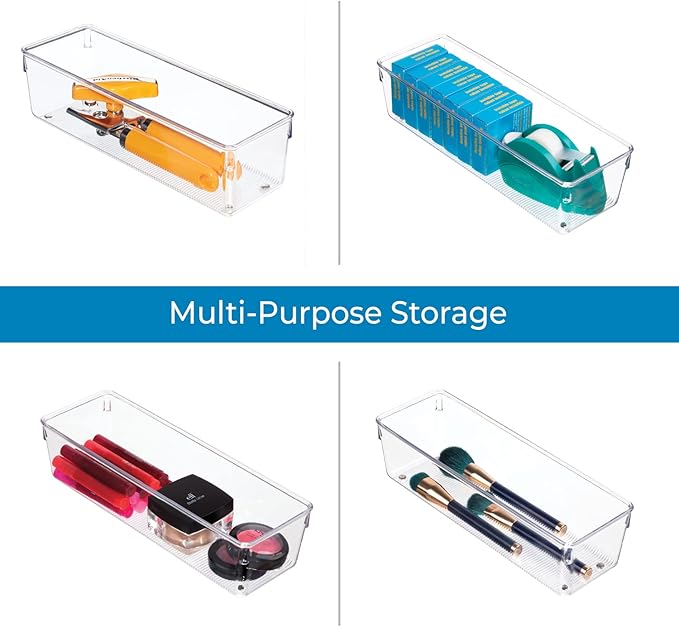 iDesign Utensil Holder and Silverware Organizer for Kitchen Utensils and Countertop Storage, The Linus Collection – Set of 2, 4" x 12" x 3", Clear