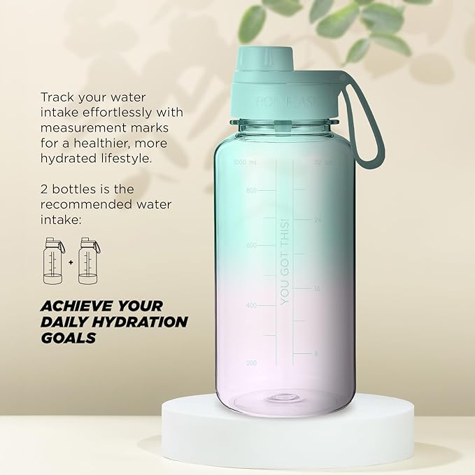 IRON °FLASK Clear Tritan Trekker Water Bottle with Chug Lid & Rubber Boot - Leak Proof & Lightweight for Gym, Hiking, Sports - Dishwasher Safe, BPA Free Plastic - Bubble Gum, 32 Oz