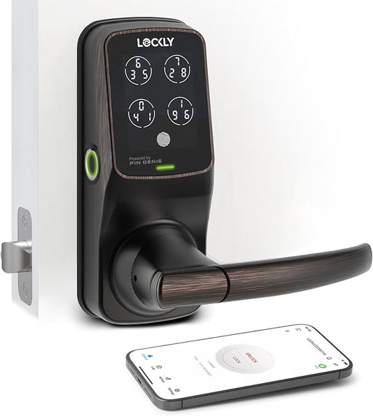 Lockly Secure Plus, Bluetooth Smart Door Lock, Keyless Entry Door Lock with Handle, PIN Genie® Keypad, 3D Biometric Fingerprint Sensor