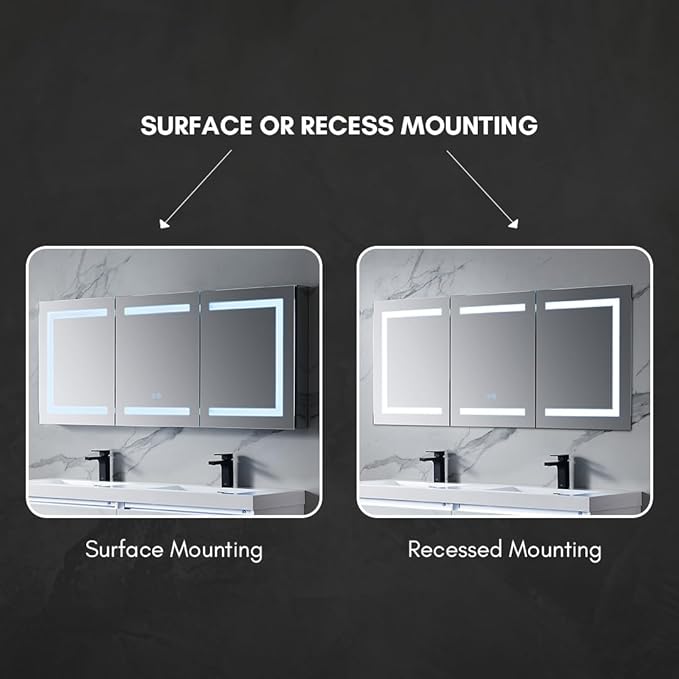 Blossom 60x26 LED Medicine Cabinet Mirror for Bathroom - Recessed/Surface Lighted Medicine Cabinet with Mirror - Anti-Fog, Dimmable 3 Color Makeup Mirror - Wall Mounted Storage