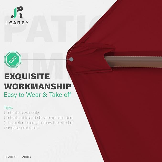 JEAREY 9 ft Patio Umbrella Replacement Canopy for 8 Ribs, Table Market Yard Umbrella Replacement Top Cover-Dark Red (Canopy Only)