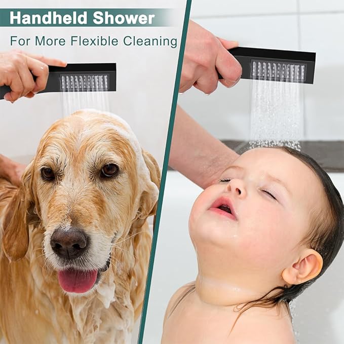 Shower Faucet Set Matte Black Shower System, STARBATH 12+6" Dual Rain Shower Head with Handheld Spray for Two People,Wall Mount Rainfall 3 Way Shower Valve with 5 Diverter and Trim Kit Complete