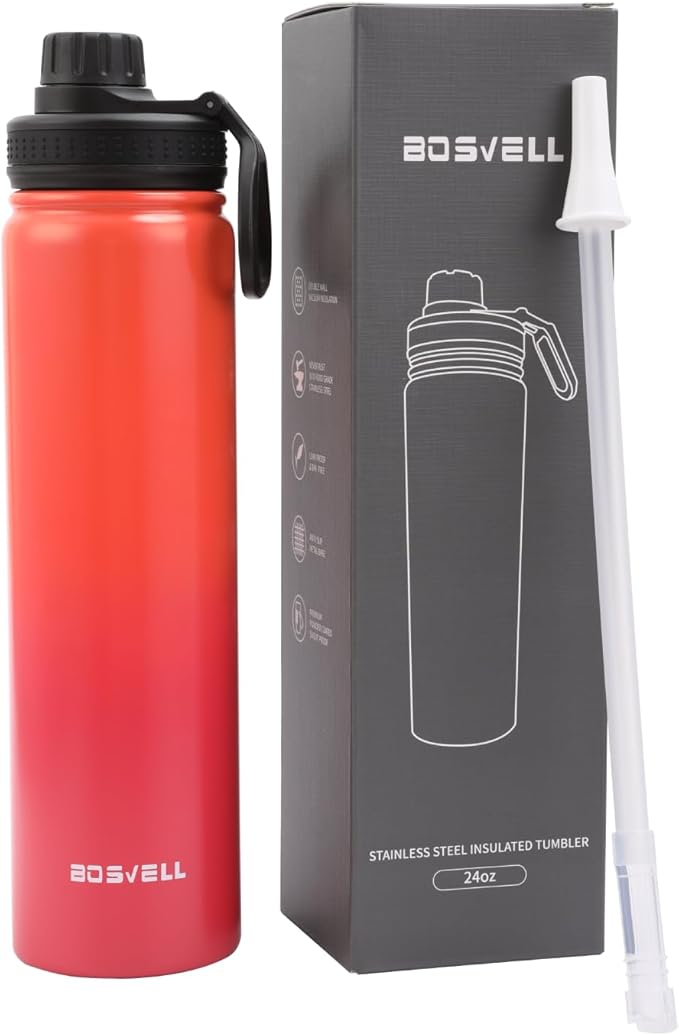 Stainless Steel Insulated Water Bottle with Straw,Metal Vacuum Flask with Screw Cap,Modern Leakproof Sports Thermos, Double Wall Vacuum Sports Water Bottle, For Cold & Hot Drinks,100% BPA-Free