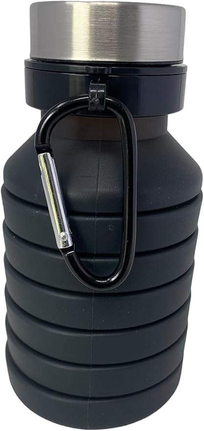 FIELDCRAFT Collapsible Silicone Water Bottle, BPA Free, Foldable, Leak Proof with Carabiner, Black (Black)