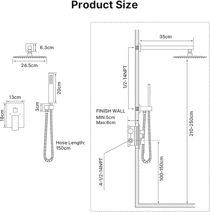Black Shower Faucet Set Rain Shower System with 10 Inch Shower Head Combo Set Handheld Spray Matte Black Shower Fixtures Rough-In Valve Kit Trim Bathroom Complete Rainfall Shower Mixer Set