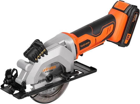 Mini Circular Saw - DC20V 4-1/2" Cordless, 4.0Ah Battery, Laser & Rip Guide, 2 Blades (24T & 60T), 3400 RPM, Max Cut Depth 1-11/16" (90°) & 1-1/8" (45°)