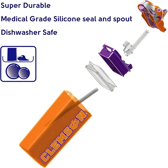 Reusable Water Bottle | Officially Licensed NCAA Sports Bottle | BPA Free | Dishwasher Safe | Clemson Tiger Mascot | 12 oz Drink in the Box - Clemson University