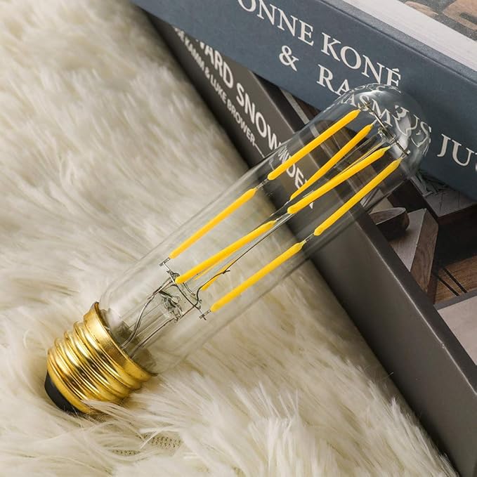 XININSUN T10 Led Bulb, 8W Dimmable Led Tubular Bulbs, 75-100 Watt Equivalent,850lm, Clear Glass, E26 Base Lamp Bulb, for Cabinet Display Cabinet etc. (4000K Daylight, 6-Pack)