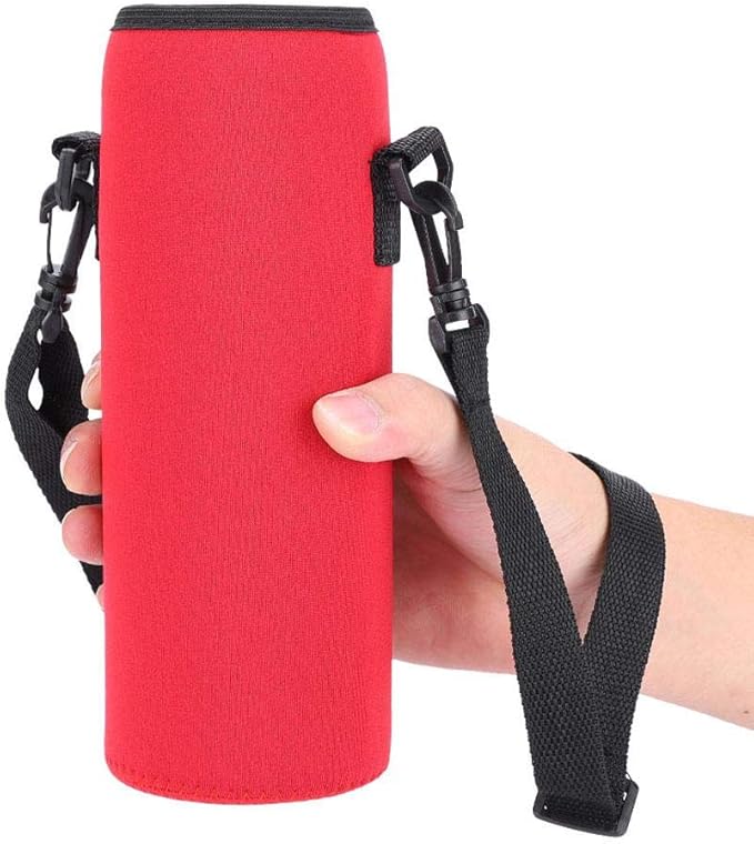 POCREATION Water Bottle Carrier,Insulated Neoprene Water Bottle Holder Bag Case Pouch Cover 1000ML, Shoulder Strap, Great for Stainless Steel and Plastic Bottles, Sport and Energy Drinks(red)
