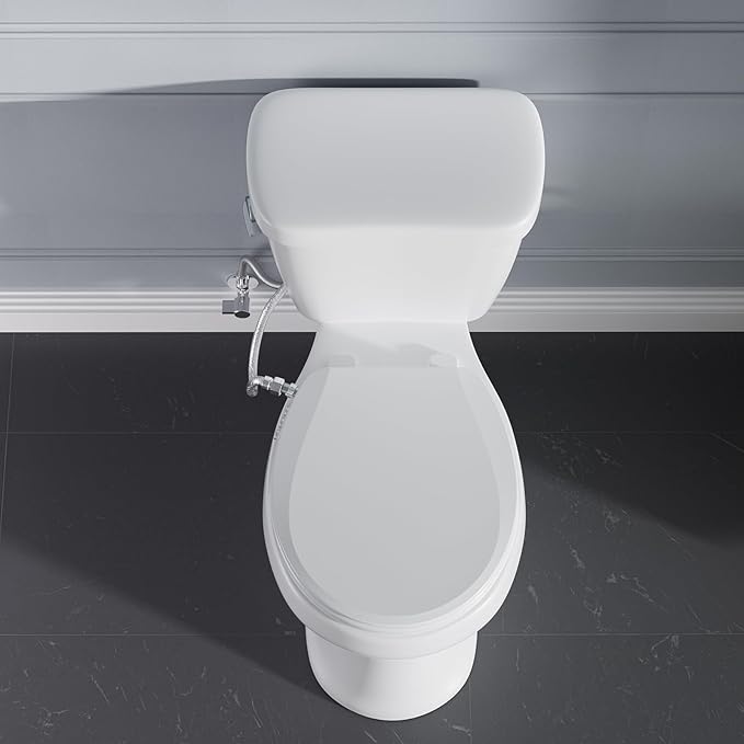 Bidet Toilet Seat, Soft Close Round Toilet Seat, Button control Feminine/Posterior Wash Switch, Knob Control Water Pressure,White Bidet Seat Attachment with Brass inlet