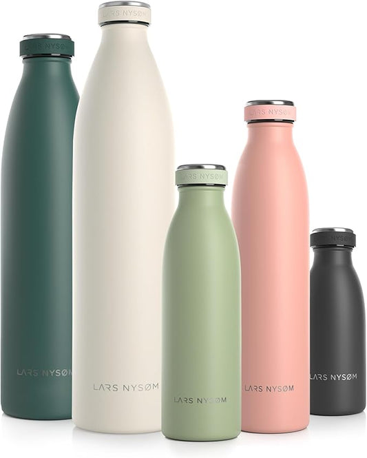 LARS NYSØM Stainless Steel Insulated Water Bottle 12oz 17oz 25oz 34oz 51oz | BPA-free Insulated Thermo Flask for Hot and Cold Beverages | Leakproof Drinking Bottle (Sage, 17oz)