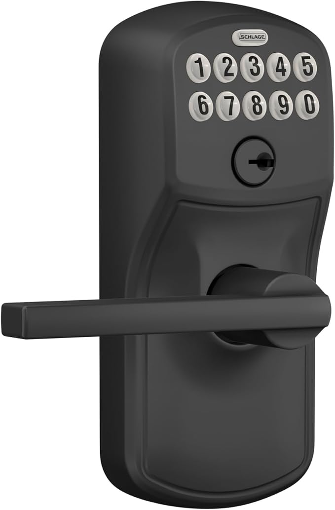 Schlage Plymouth Keypad Entry with Flex-Lock and Latitude LeverKnob, Matte Black, FE595 PLY 622 LAT
