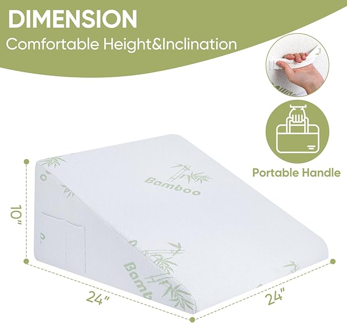 Forias Wedge Pillow for Sleeping,10" Bed Wedge Pillow for Acid Reflux, After Surgery,Snoring,Elevated Triangle Pillow Wedge with Breathable Moisture-Wicking Cover