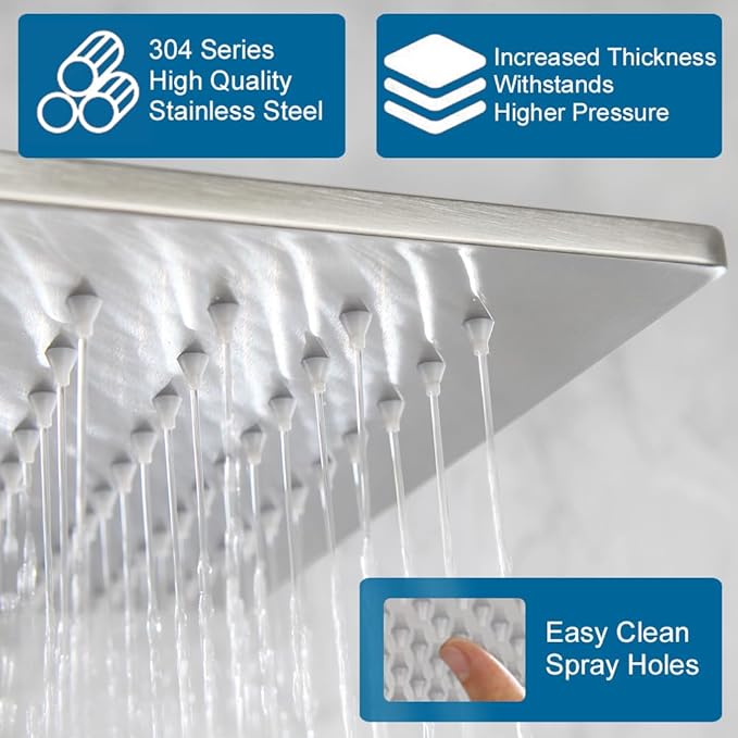 POP SANITARYWARE Shower Faucet Set Brushed Nickel Rainfall 10 Inch Shower Head and Handle Set Bathroom Rain Shower System Wall Mounted Shower Fixture Include Shower Valve and Trim Kit