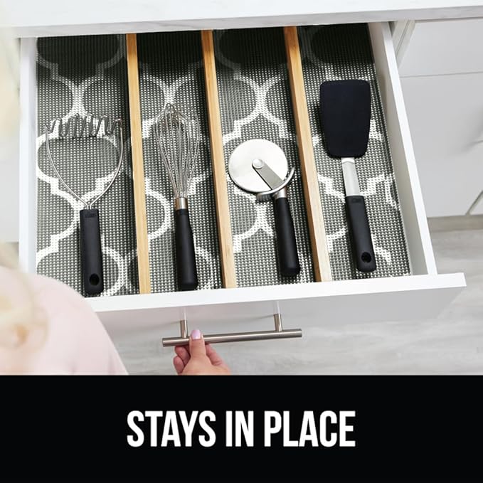 Gorilla Grip powerGRIP Drawer Shelf and Cabinet Liner, Thick Strong Hold, Non-Adhesive Liners Protect Kitchen Cabinets and Cupboard, Bathroom Drawers, Easy Install, Breathable Mat, 12" x20', Gray