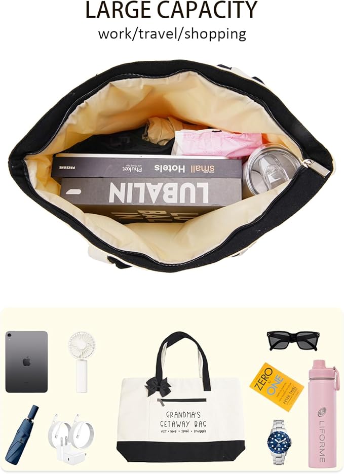 Grandma Gifts, Gifts Tote Bag for Grandma, Personalized Christmas Birthday Grandma Gifts, Large Size Heavy Canvas Bag with Front Pocket for Grandmother Granny Mom Gift Idea