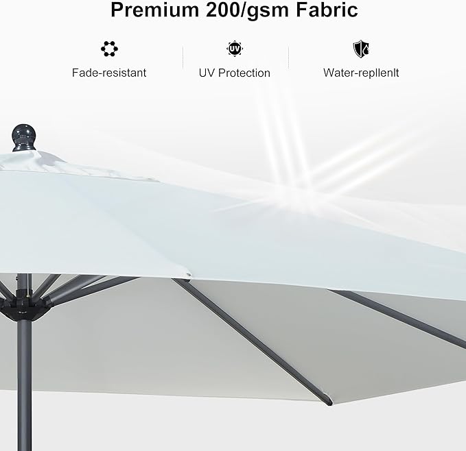 PURPLE LEAF 9' x 6' Rectangular Patio Umbrella Outdoor Table Umbrella Aluminum Frame Market Umbrella Sun Umbrella with 8 Sturdy Ribs Tilt for Garden Deck Lawn Pool White