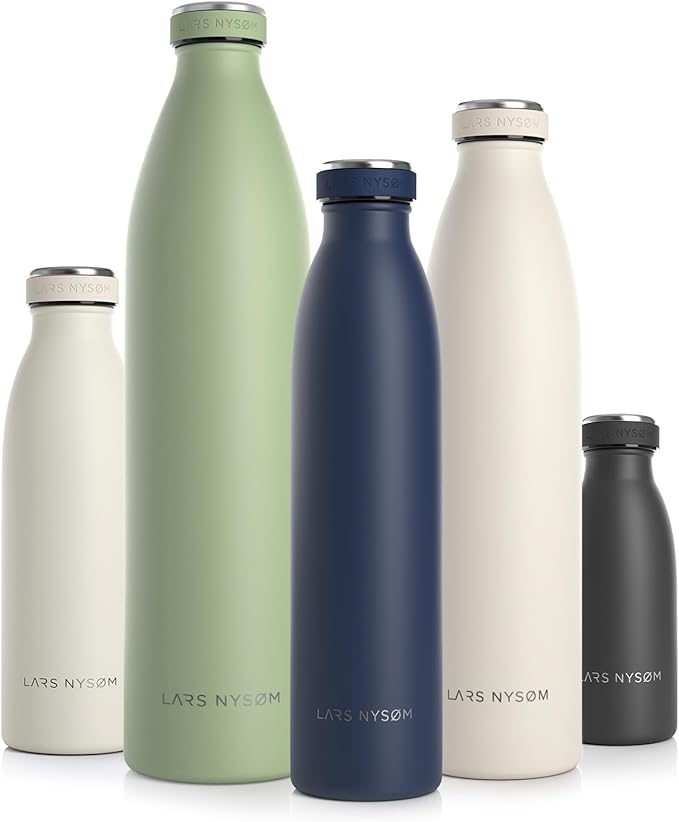 LARS NYSØM Stainless Steel Insulated Water Bottle 12oz 17oz 25oz 34oz 51oz | BPA-free Insulated Thermo Flask for Hot and Cold Beverages | Leakproof Drinking Bottle (Navy Blue, 25oz)