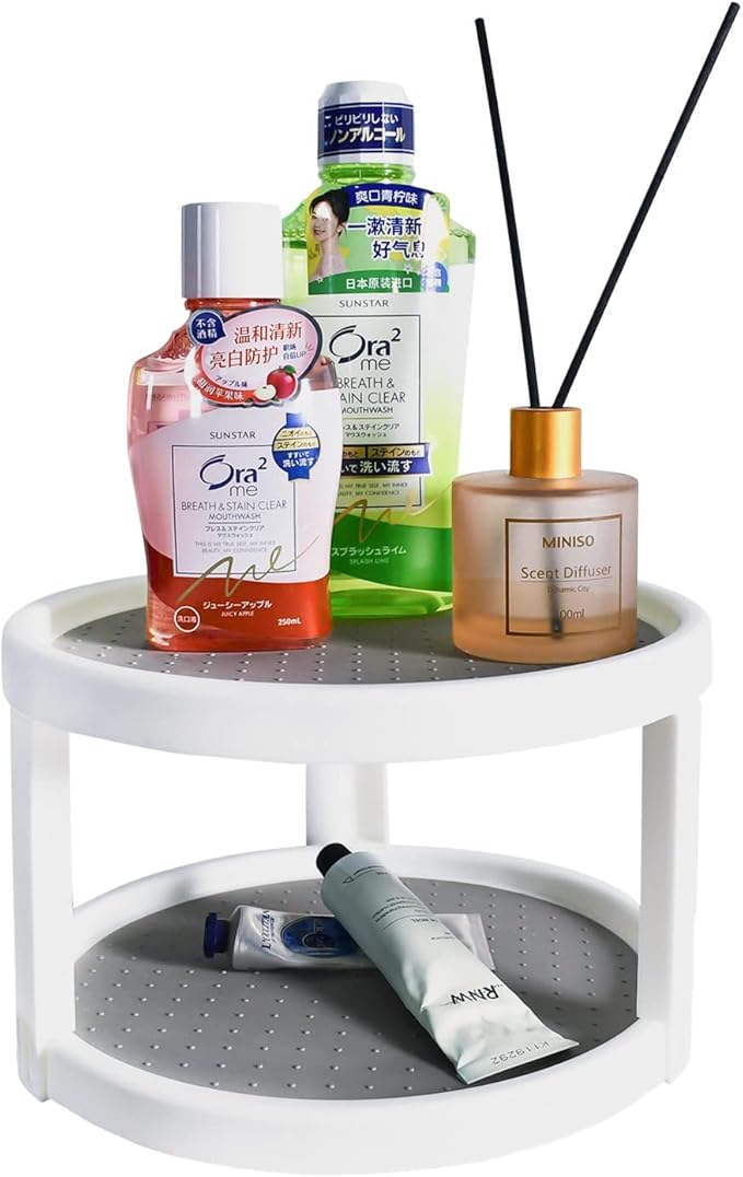 Lazy Susan Organizer, 2 Tier Non Skid Spice Rack Turntable,360 Degree Rotating Seasoning Organizer, 10-Inch Spinning Organizer for Pantry Cabinet, Kitchen, Countertop, Vanity Display Stand