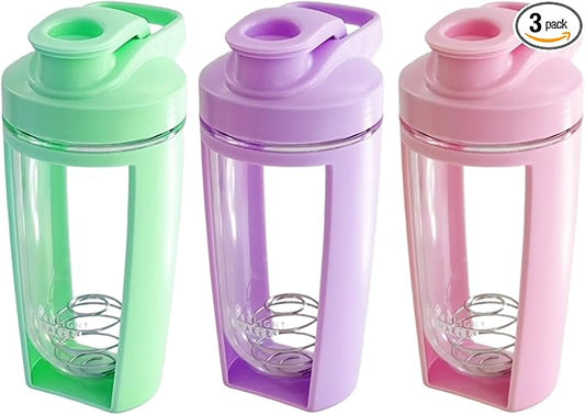 Moonlight Makers Set of 3 16oz Protein Shaker Bottle with Steel Whisk Ball, Leakproof Gym Bottle, Shaker Cups for Protein Shakes, Dishwasher Safe, Fitness Gifts, Preworkout Drink Mixer