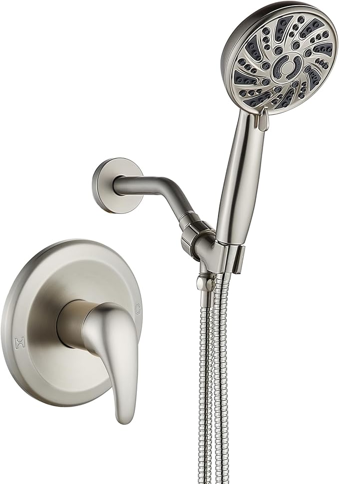 gotonovo Single-Handle Shower Faucet Set Shower Kit with Valve Shower Head and Handle Set Shower Trim Kit with 6 Modes ABS Handheld Shower Fixtures Shower Valve and Trim Kit Brushed Nickel