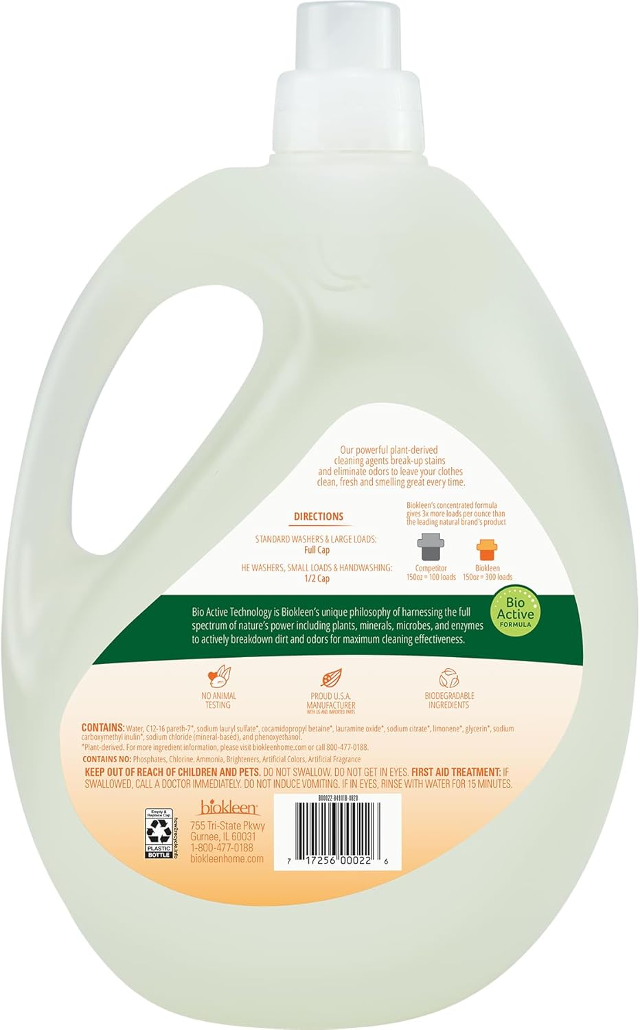 Biokleen Natural Laundry Detergent Liquid - 300 Loads- Eco Friendly Concentrated Plant Based Safe for Kids and Pets No Artificial Colors or Preservatives