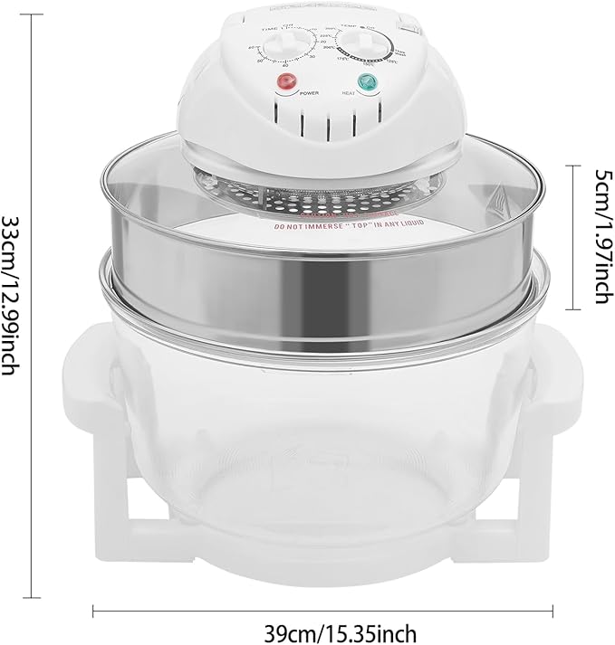 Glass Air Fryer,17L Convection Oven Roaster,360° Viewable Airy Fryer with Expansion Ring and 2 Grills,Halogen Oven Countertop,Air Circulation Cooker,French Fries Roaster Multifunction Cooker