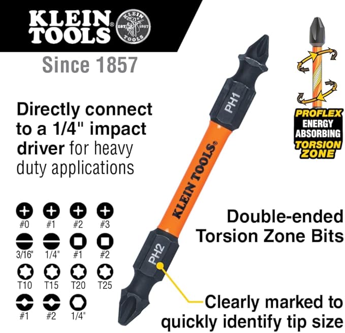 Klein Tools 32315HD 15-in-1 Multi-Bit Ratcheting Screwdriver, Impact-Rated, 7 Double-Ended ProFlex Torsion Zone Tips, 1/4-Inch Nut Driver, 8-Piece