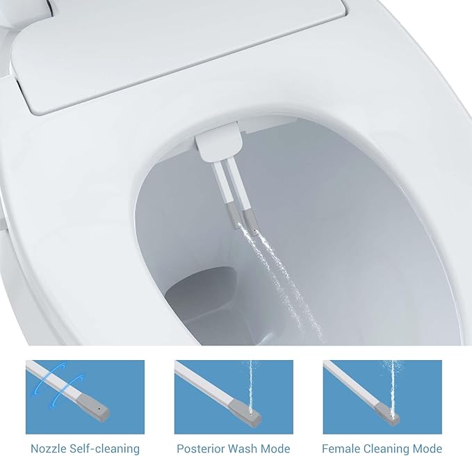 Electric Bidet Toilet Seats, Heated Seat with Warm Water, Night Light, Slow-Close Lid, Self-Cleaning Nozzles, Easy Installation